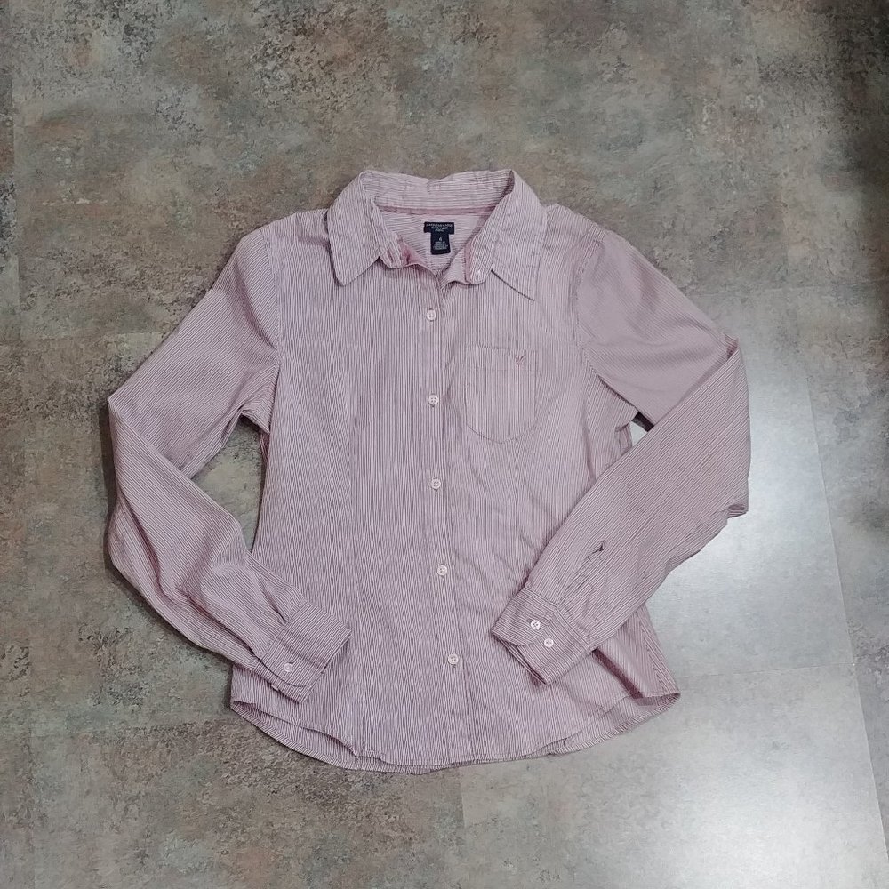 Pink and purple pin stripe button down